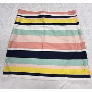 LOFT Cotton Blend‎ Designer Multicolor Striped Knee Length Pencil Skirt Size 8